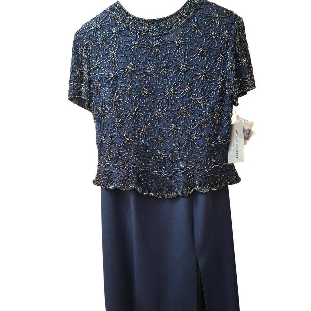 Adrianna Papell Navy Blue Skirt + beaded Top NWT Formal elegant 2-piece Gown New